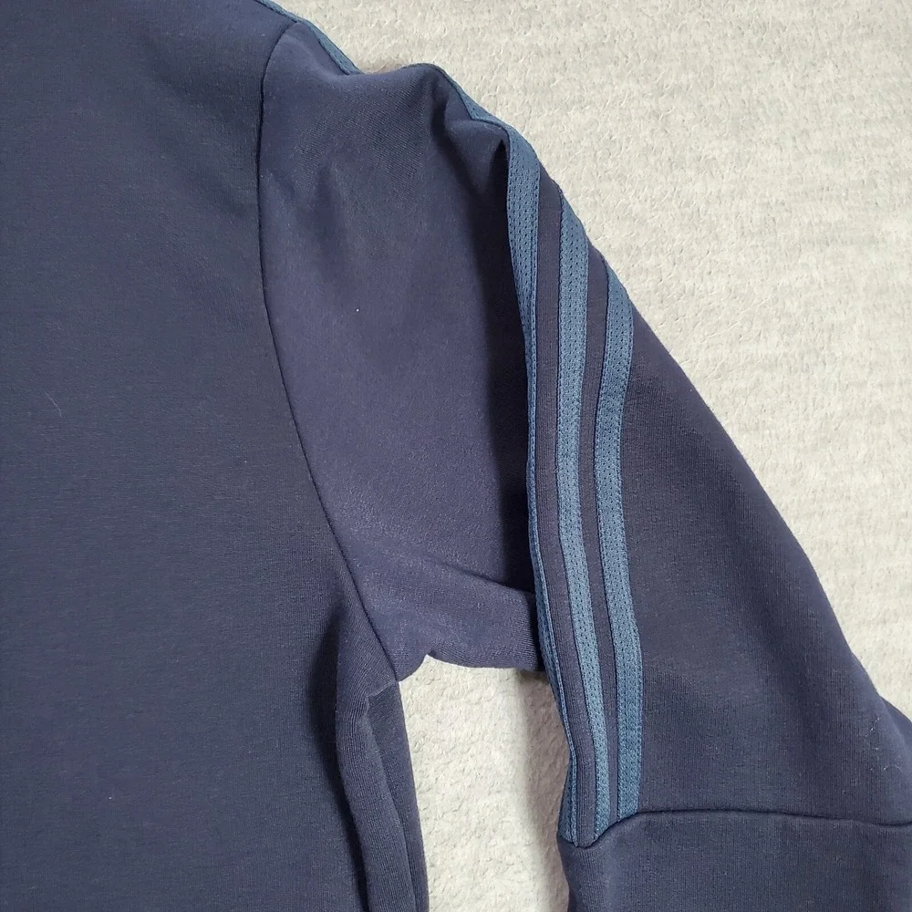 Adidas Men Sweater Large Blue Logo Three Stripe Crew Neck Long Sleeve READ